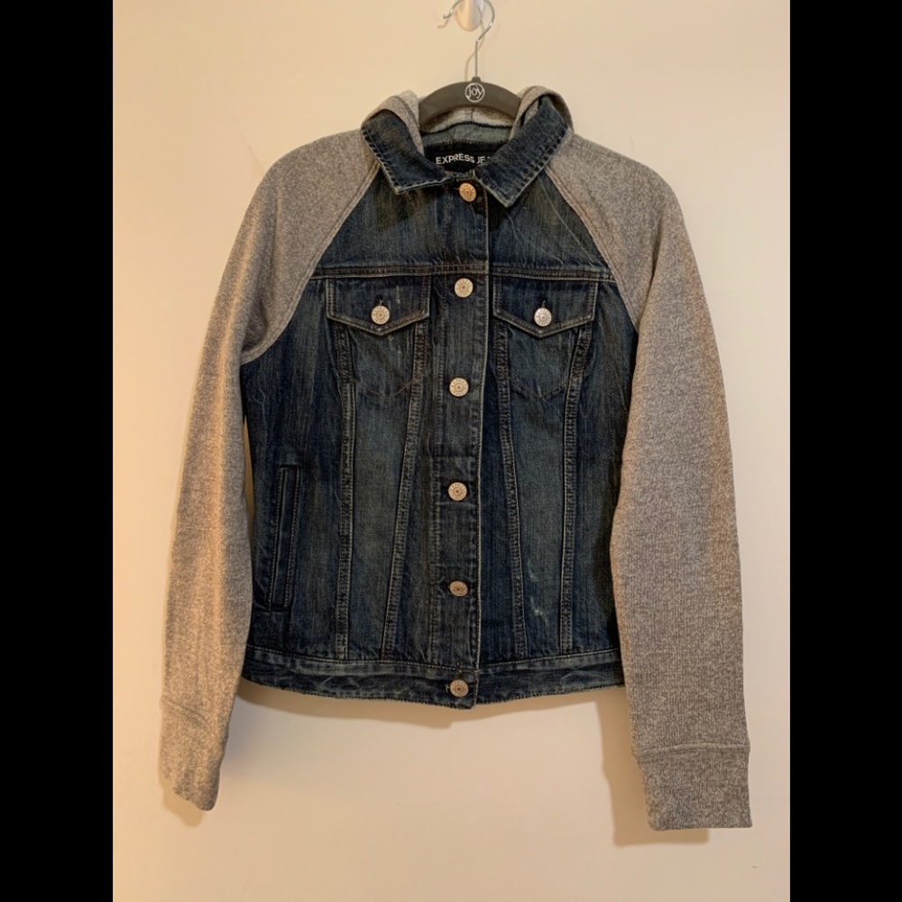 Express Jeans Jacket with sweatshirt Hood/Sleeves